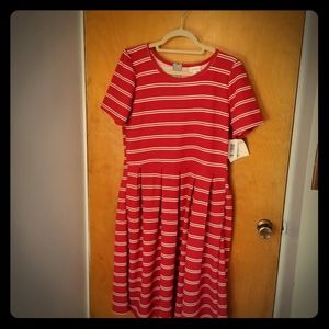 Lularoe L NWT Amelia red and white stripes